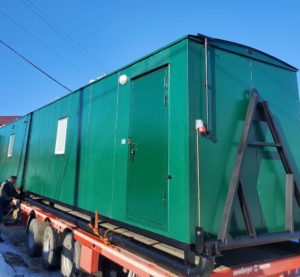 Отгрузка вагон домов на санях ВС-2